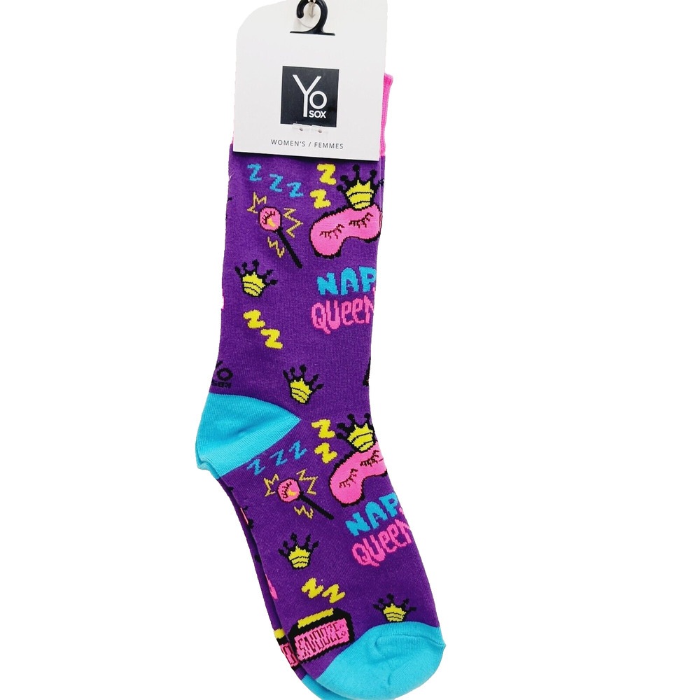 Yo Sox Socks Crew Women Boy Nap Queen Snooze Crown Sleep Mask Doze Rest NWT NEW